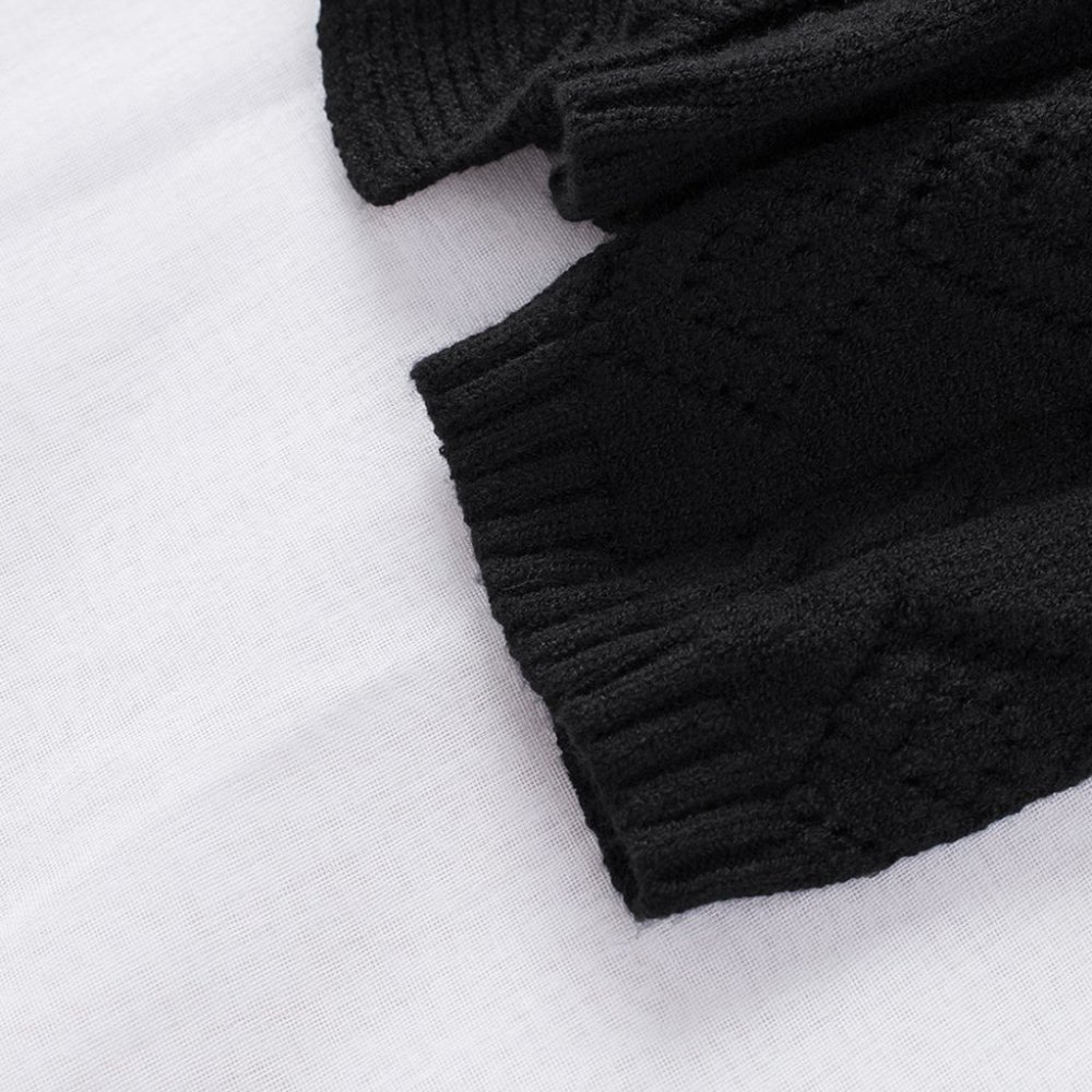 Black Ruffled Buttoned Open Front Knitted Sweater - Picture 12 of 16
